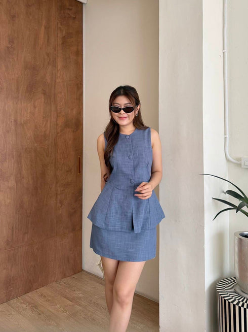 Summer Women Elegant Sleeves Peplum Vest With Skirt Sets